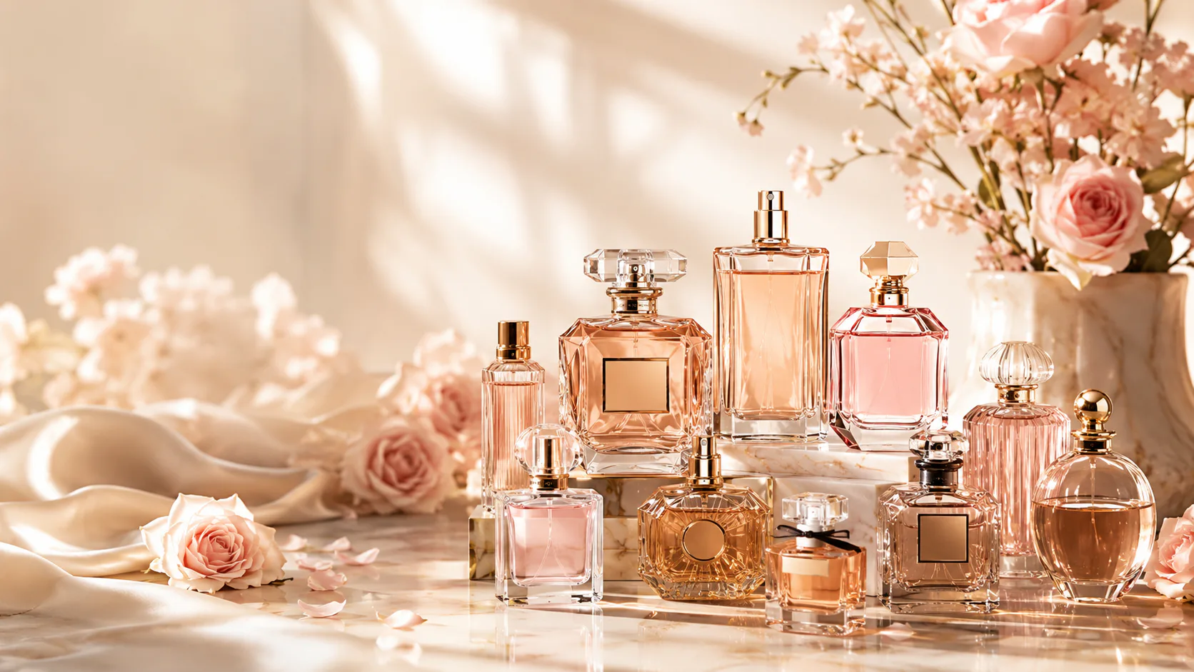 بطری عطر لوکس روی پسزمینه روشن